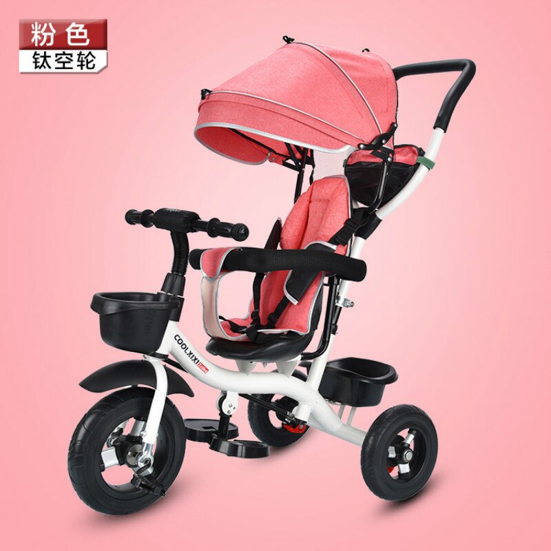 Multifunktion kid trike 3 in 1 baby trehjulet klapvogn 3 hjul cykel med gummihjul til småbørn drenge piger 7m - 6y: Lyserød