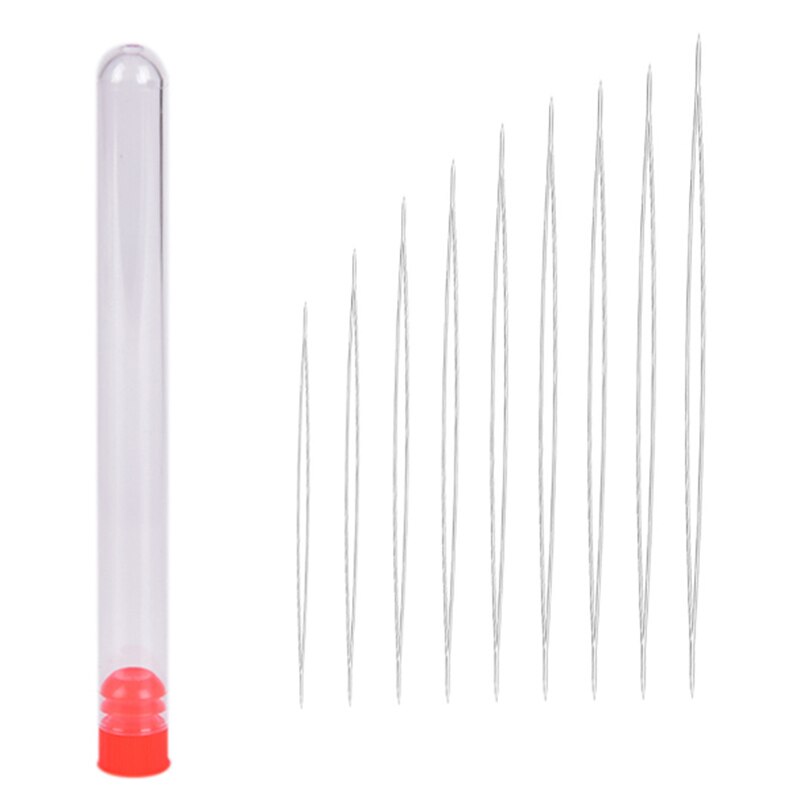 Aguja para abalorios bordada plegable de ojo grande de acero de 9 uds, agujas de costura de hilo de tamaños surtidos, herramienta de joyería