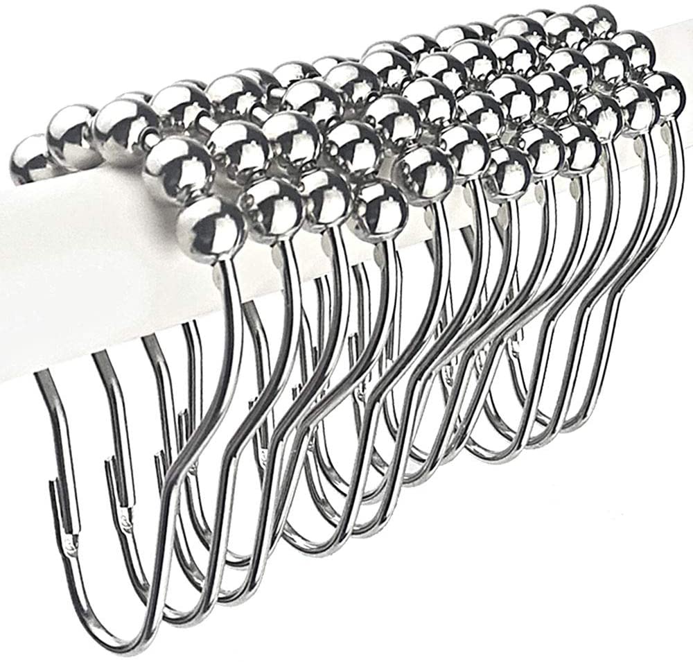 Lot de 12 crochets de rideau de douche en acier inoxydable antirouille, anneaux chromés pour salle de bain