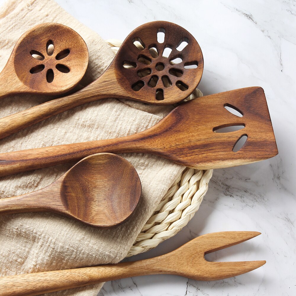 Cooking Tools Acacia Wood Kitchen Accessories Cooking Household Kitchen Non-stick Wooden Spatula Colander Wooden Set 1/5pcs