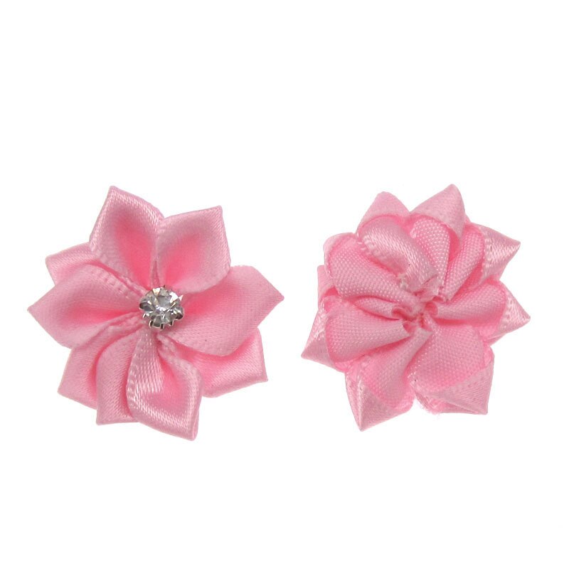 40 Stks Roze Kleine Satijnen Bloemen Stof Strass Bloemen Applicaties Naaien Decoratie Bruiloft Kledingstuk 2.8 cm