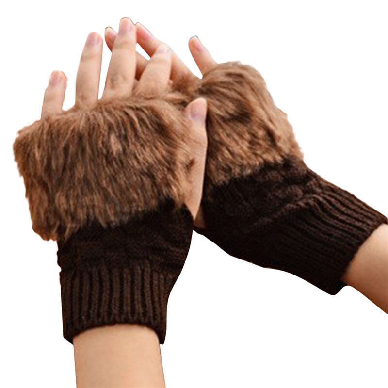 Winter Gloves Female Fingerless Gloves Without Fingers Women Cotton Warm Winter Gloves Hand Wrist Warmer: Brown
