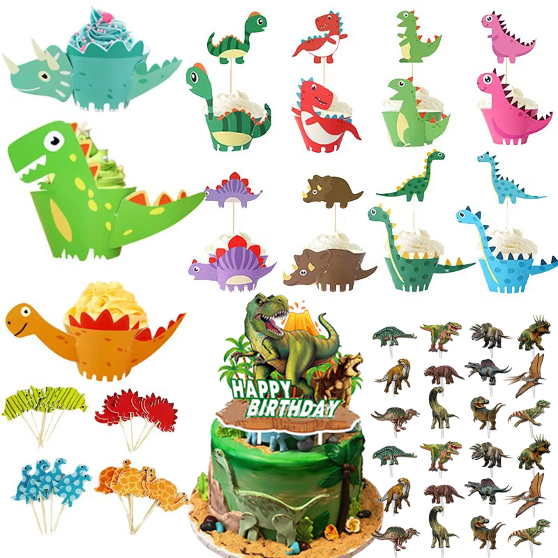 Dinosaur Cake Topper Cute Cartoon Jungle Safari Dino Birthday Cake Decoration Boys Kids Dinosaur Themed Baby Shower Party Supply