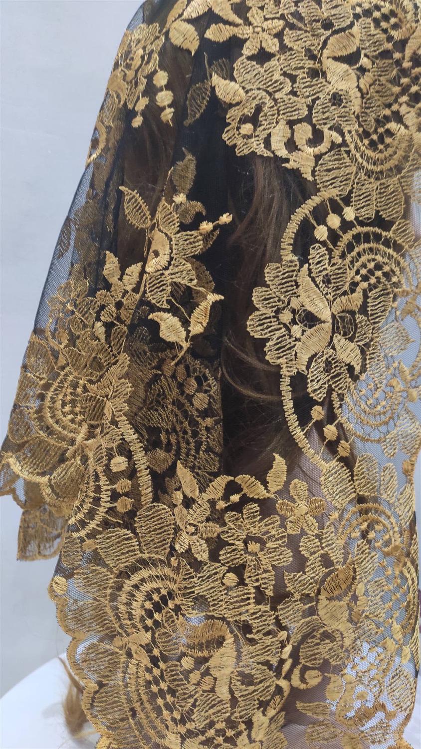 Gold Traditional Spanish Lace Mantilla Veil ,Embroidery Lace Wedding Veil