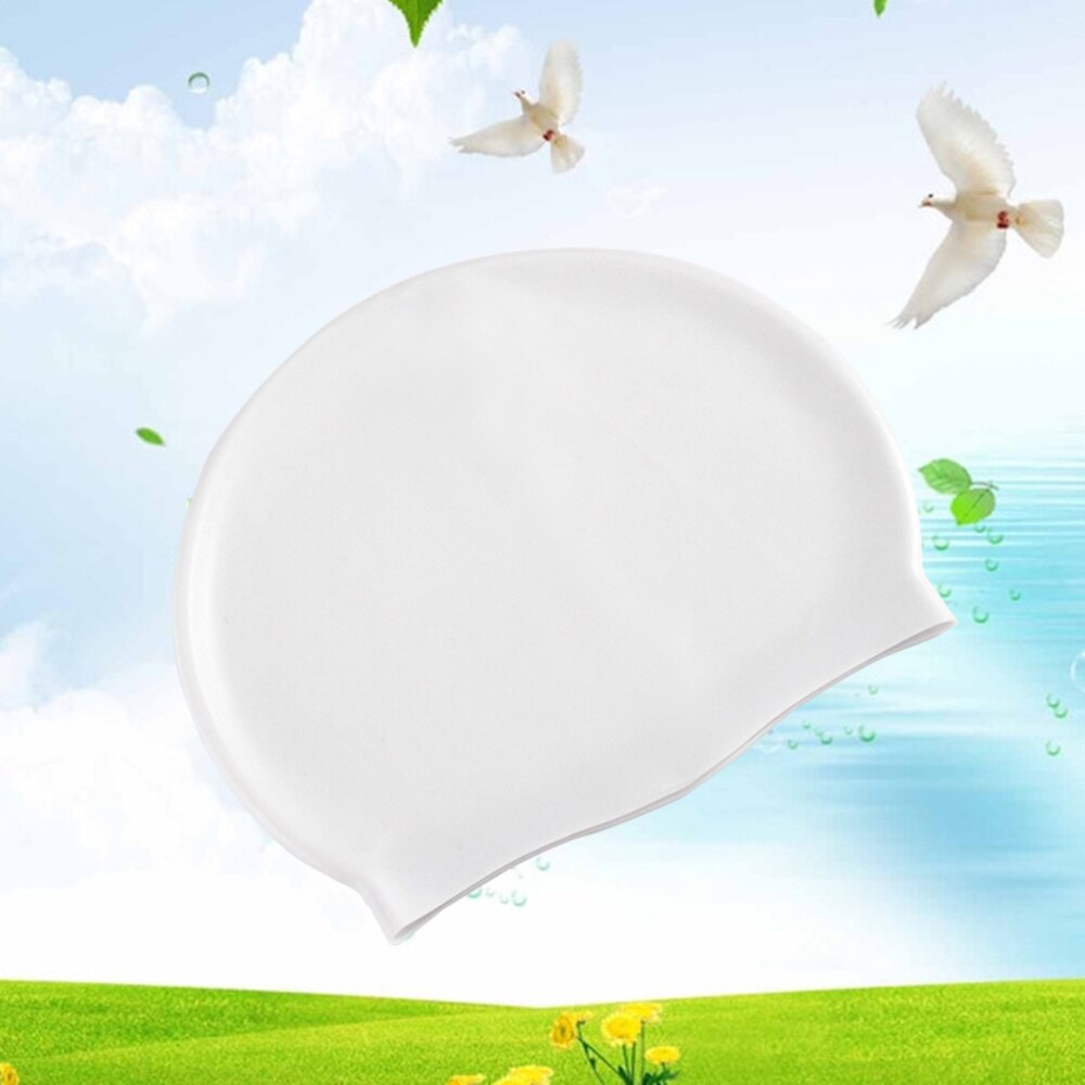1pc Durable Elastic Rubber Swimming Accessory Swimming Hat Swim Cap Silicone Swimming Cap for Men: White