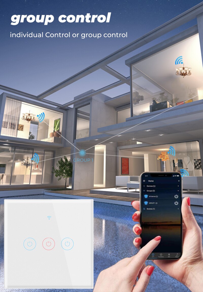 Tuy Wifi inteligente pared Interruptor táctil de la UE No Neutral de alambre requiere inteligente interruptor de luz tableta amortiguador Tech accesorio beige Rojo Negro compruebe Tartan tableta amortiguador banda una casa inteligente trabaja con Alexa Google