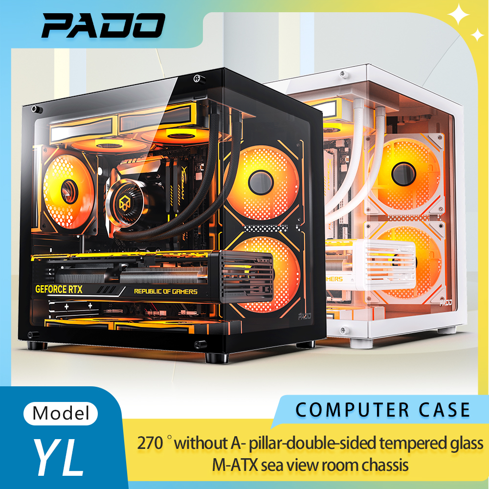Pado yl m-atx Spielen-pc-gehäbenutzen Schreibtisch 270 ° meerblick-zimmer-computergehäbenutzen ohne a-säule doppelseitig transparenter pc-Spielen-schrank