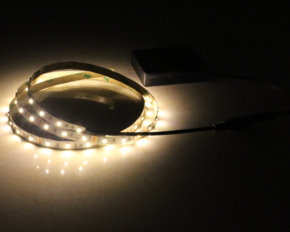 LED-strip op batterijen 50 cm 1 m 2 m 3 m plakbandverlichting SMD 2835 5 V warm koel wit batterij-aangedreven LED-striplamp