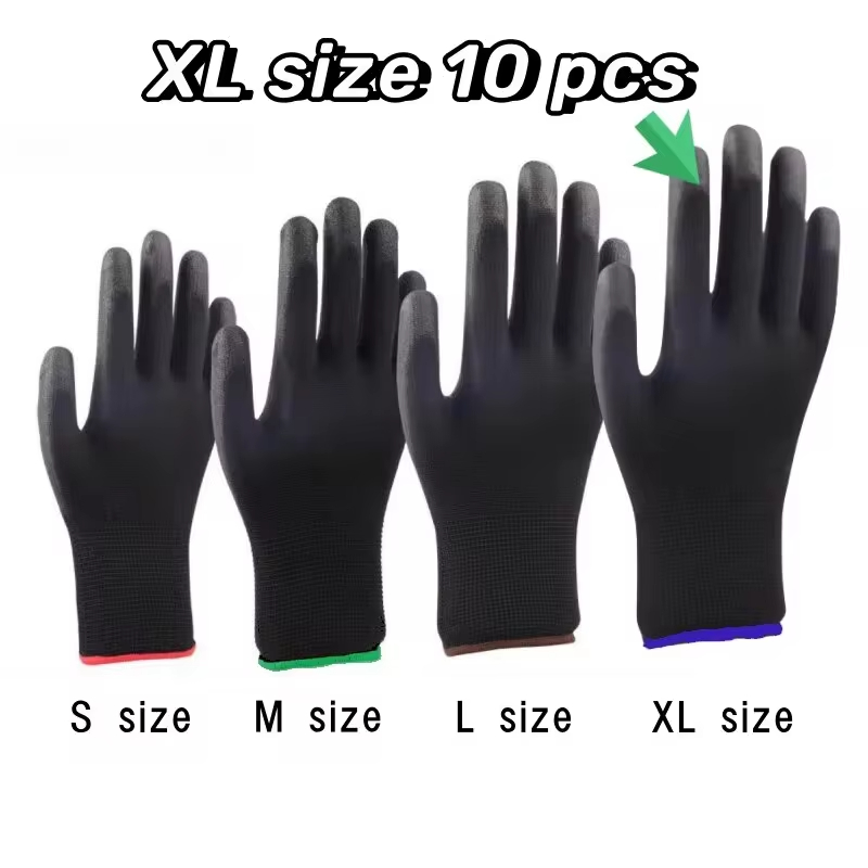 10 pares de guantes de trabajo con revestimiento de seguridad, protección de manos, guantes antideslizantes de nailon PU a prueba de polvo para carpinteros, guantes recubiertos de palma para trabajo en jardín: Morado