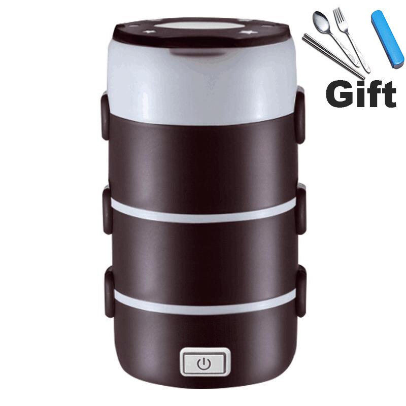 220V 2~4 Layers Electric Heated Lunch Box Set 200W Multifunctional Food Warmer Mini Rice Cooker Warmer for Students Dormitory: coffee-A-4 layer