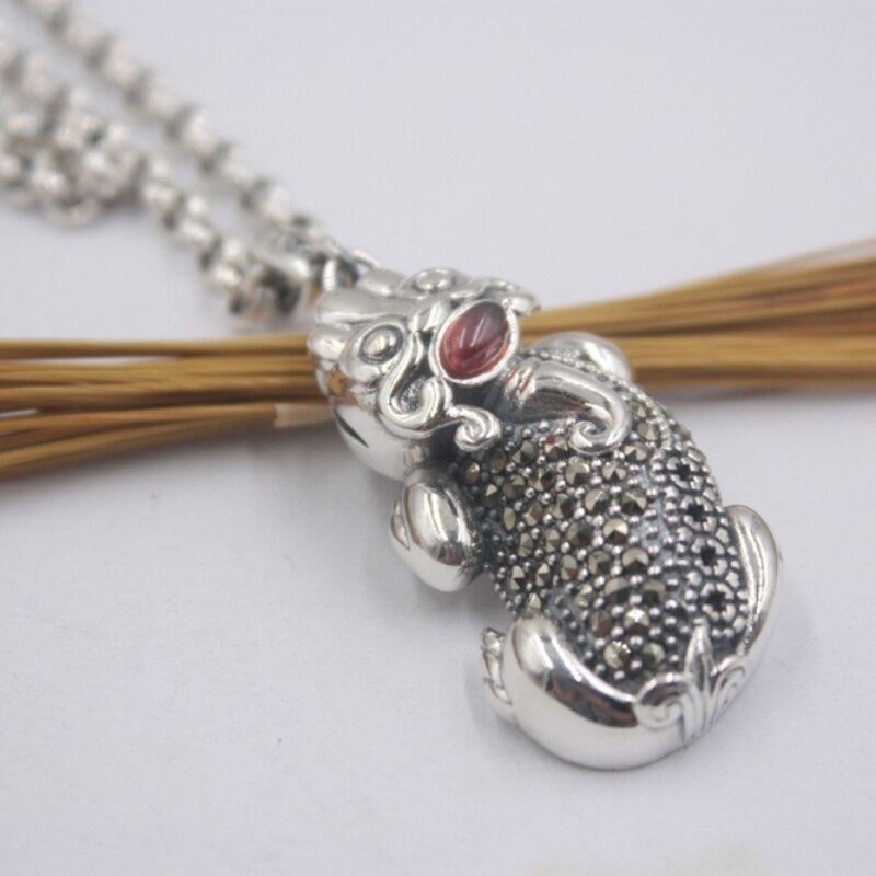 Sterling S925 Silver Bless Zircon Pixiu Pendant & 18inch Cable Chain Link Necklace