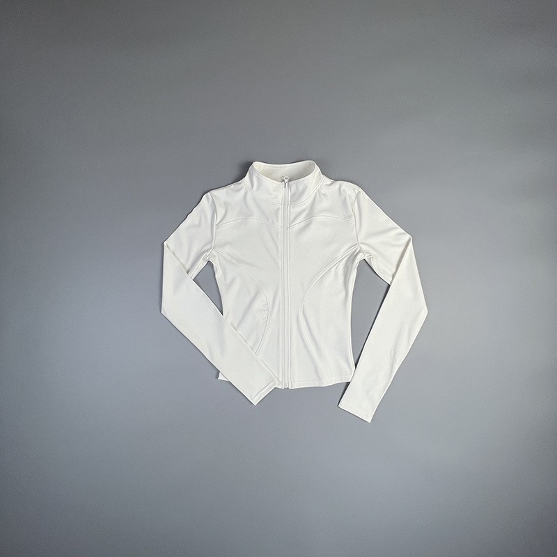 Yoga Coat Short Sports Jacket WOMEN'S Fitness Clothes Slimming Body Sculpting Zipper Yoga Jacket: L / WHITE