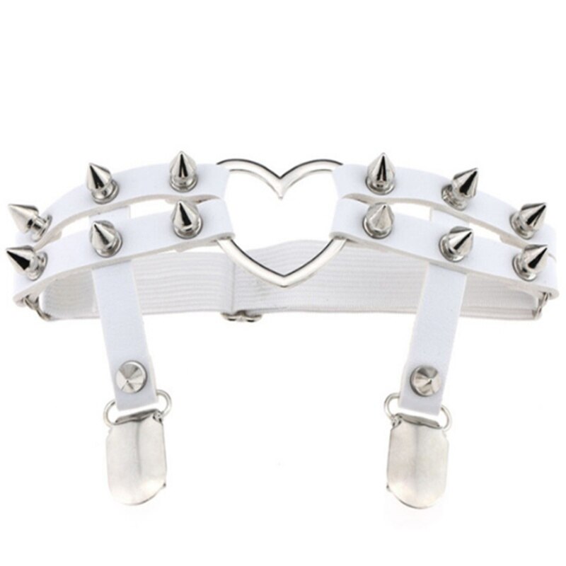 Moda clássico senhoras colar colar rebite perna colar cinto feminino moda punk gótico macio gótico liga cinto: white