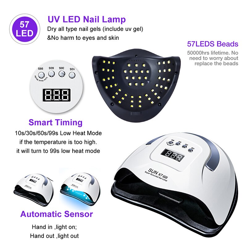 Sun X7 Max UV LED Nail Lamp Nail Dryer With 57 Pcs Leds Manicure Machine Gel Drying Lamp For Fast Curing All Nails Gel Varnish