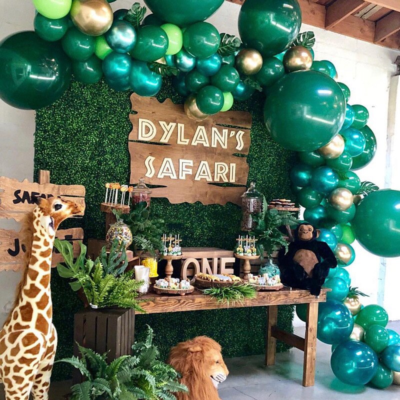 100pcs Green Balloon Happy Birthday Party Decor Kids Ballon Round Baloon Wedding Birthday Balloon Latex Jungle Safari Balon