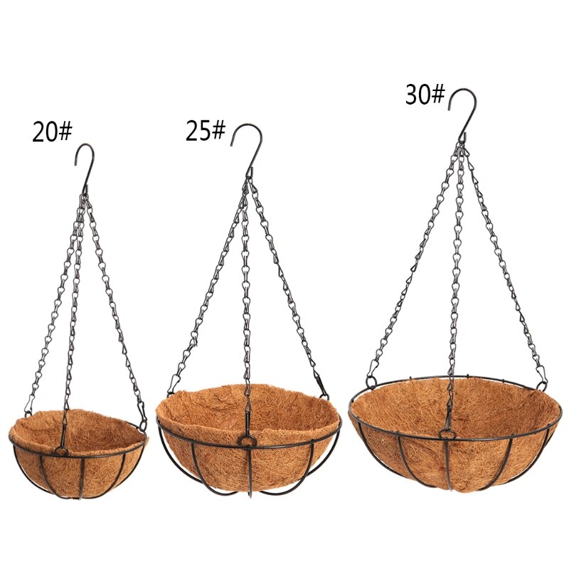 Maceta colgante de coco para flores y verduras, maceta para decoración de jardín, arte del hierro,