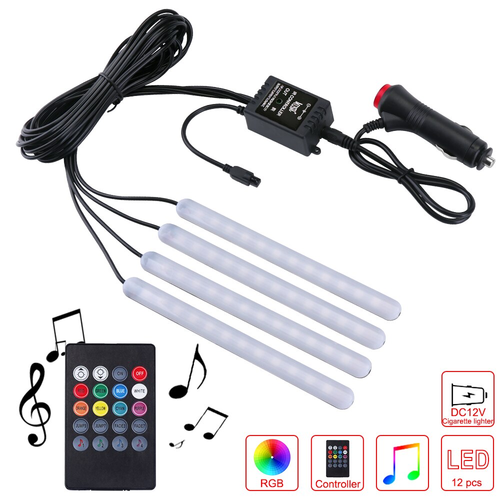 Usb-ljus bil interiör ljus led strip ljus flerfärgad musik sensor justerbar bil fotvägg ljus med telefon app styrning: 12v