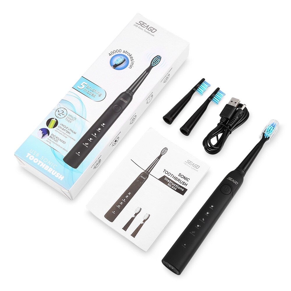 Cepillo de dientes eléctrico Alfawise SG-949 Sonic con carga USB con temporizador inteligente cinco modos de cepillado a prueba de agua con 3 cabezales de cepillo de dientes