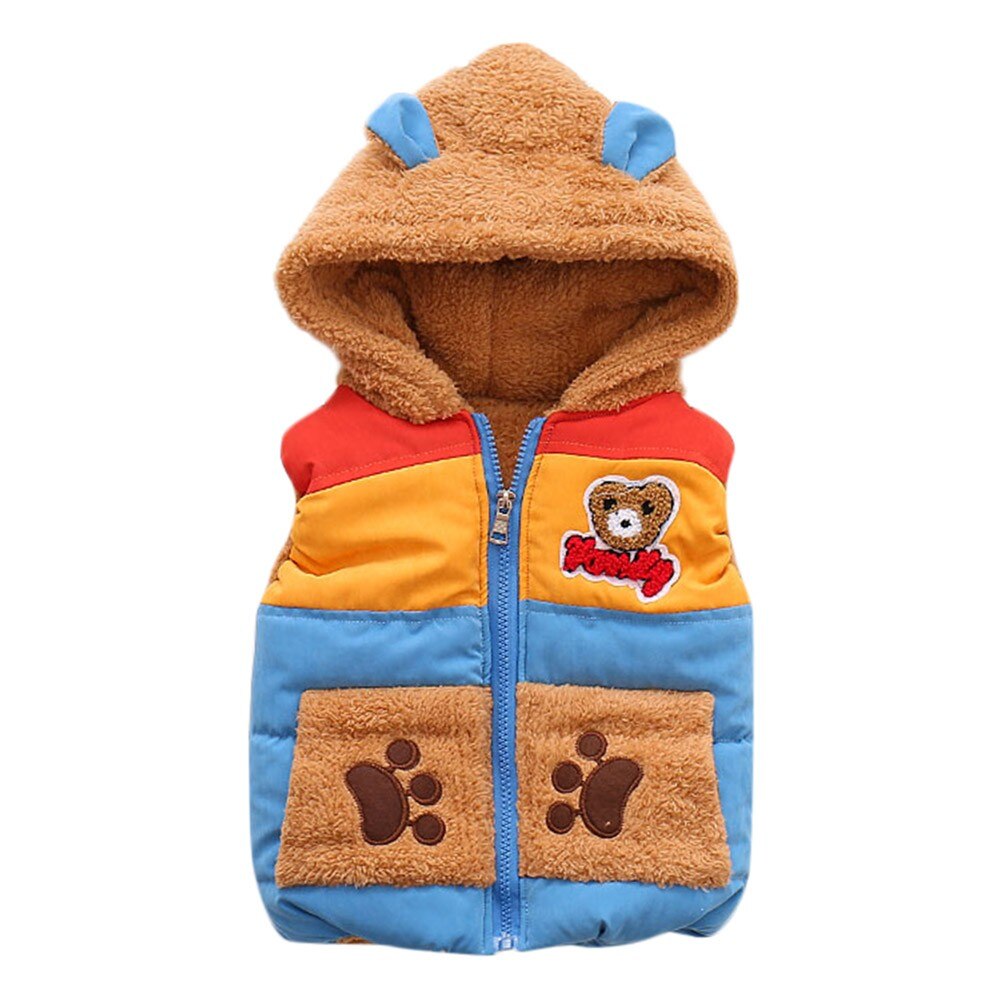 Leuke Herfst Winter Baby Jongens Bovenkleding Beer Cartoon Hooded Mouwloos Vest Dikke Warme Katoenen Vest Kleding