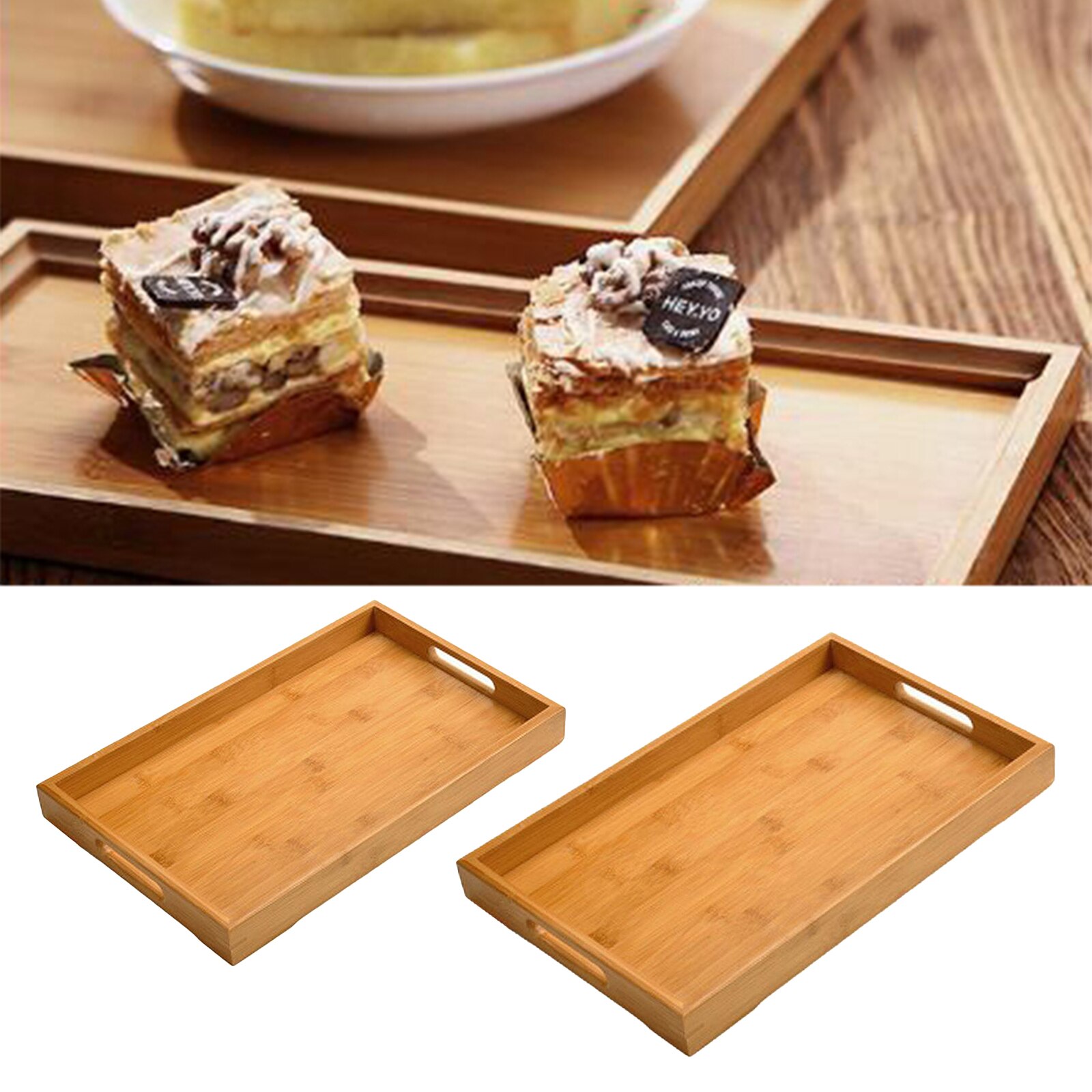 Bamboo Trays with Handle-Rustic Wood Trays -Organizer Compartment for Groceries,