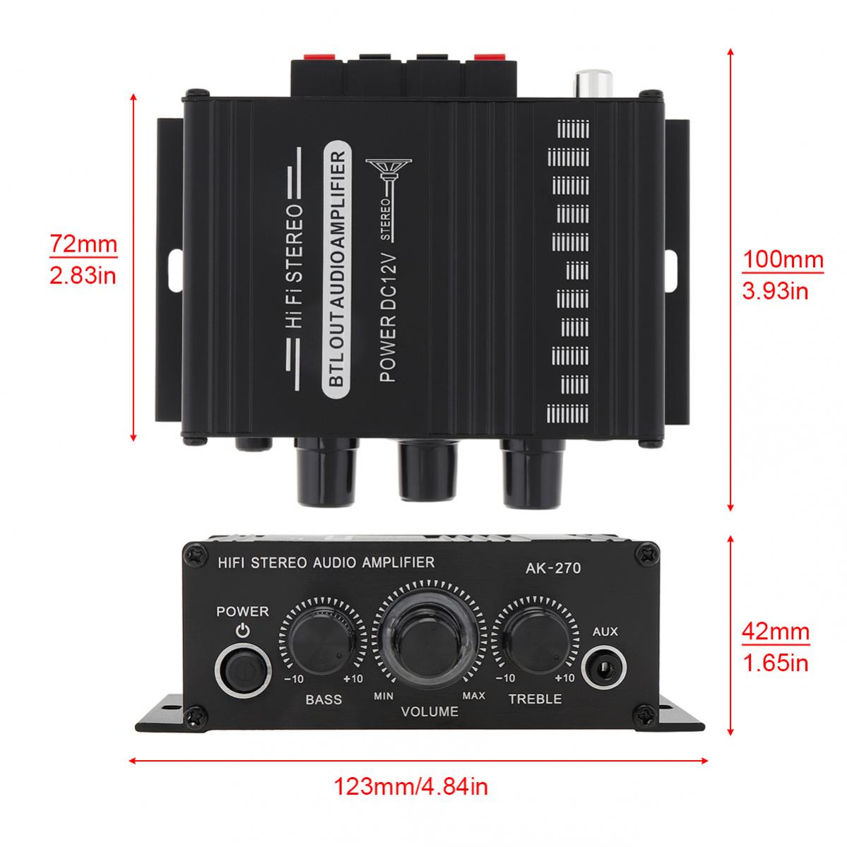 Ak270 hifi stereo effektforsterker lyd til bil karaoke hjemmekino 2 kanals klasse d lydforsterker støtte usb sd aux inngang