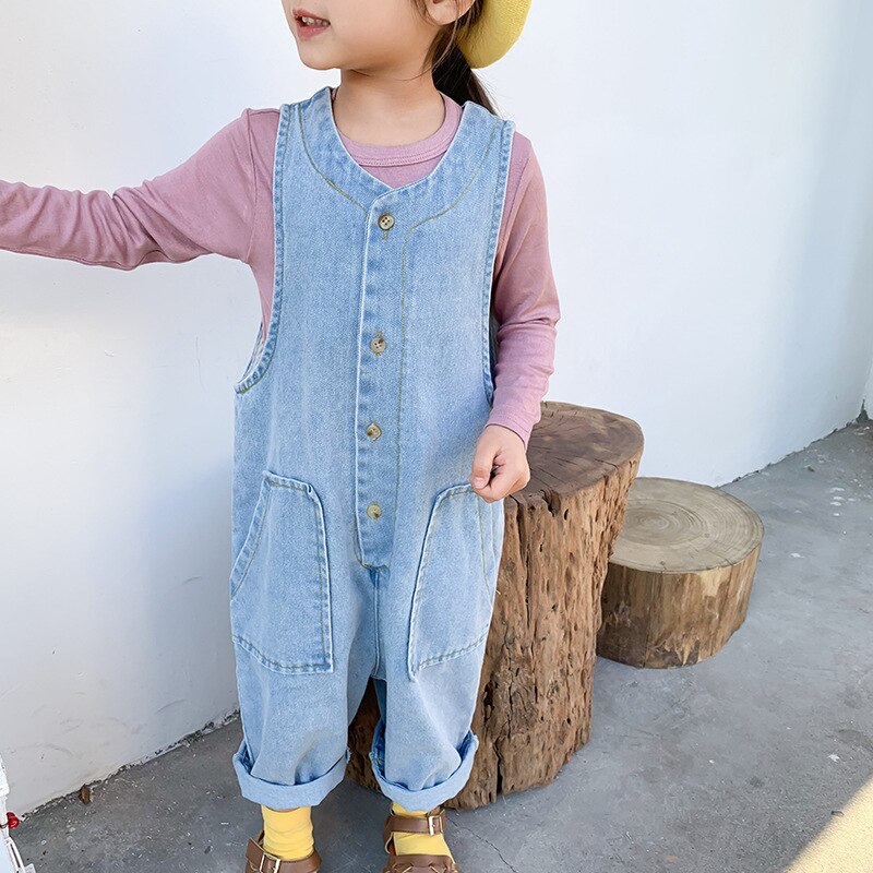 Lente peutermeisjes jumpsuit koreaanse denim overalls voor jongens 2 3 4 5 6 jaar kinderbroek casual kinderjeans