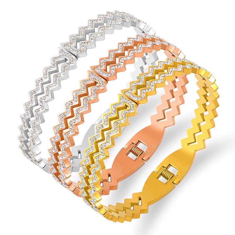 2021 Summer Fashion Zirconia Geometry Bracelet bracciali cavi in acciaio inossidabile bracciale in oro per gioielli da donna regalo per gli amanti del matrimonio
