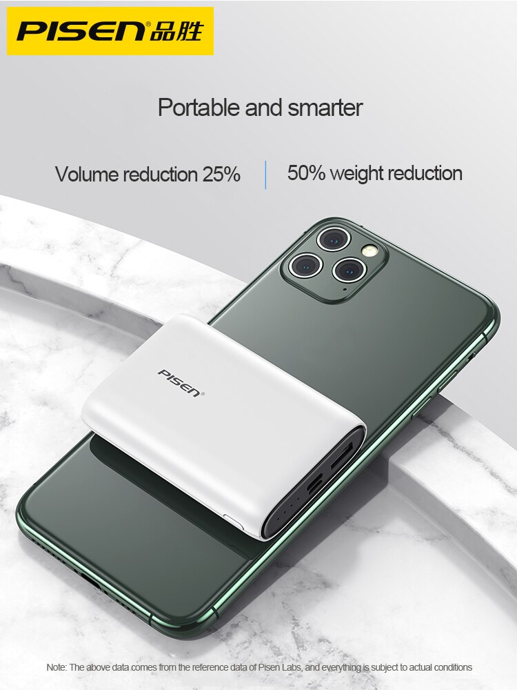 PISEN-Banco de energía de 10000mah, batería portátil ultrafina y ligera, de energía móvil minibanco, batería externa para xiaomi y iPhone