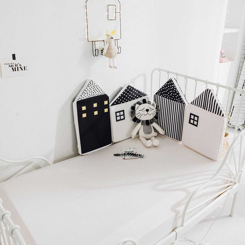 4Pcs Baby Bed Bumper Nordic INS Little House Pattern Baby Cribs Protector Infant Cotton Cradle Bumpers Baby Bed Room Decoration: PJ3359B