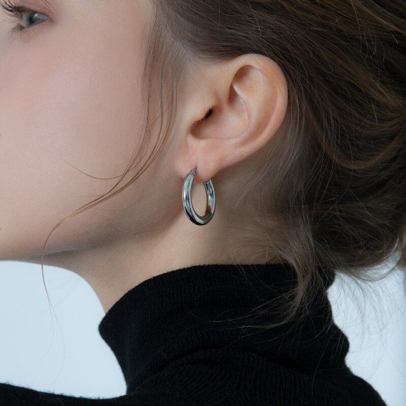 1Pair Rvs Hoop Oorbellen Voor Vrouwen 20/25/30Mm Ronde Cirkel Earring Vrouwen Piercing Anti-Allergische Oor Gesp Sieraden