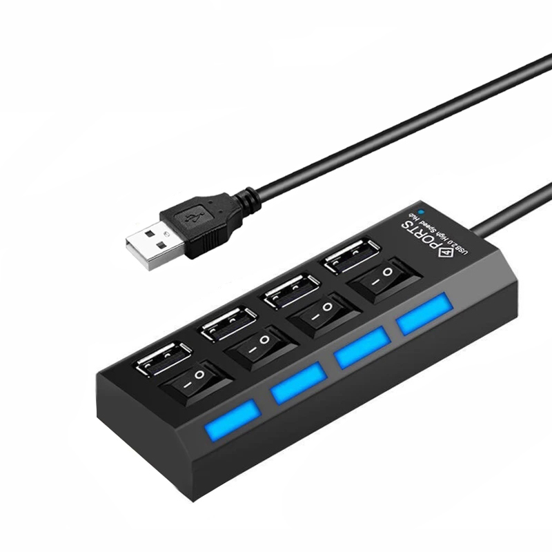 With On/Off Switch HUB 4 Ports USB Hub Computer USB Extension Hub One Drag Four USB 2.0 Splitter PC Laptops Desktop OTG Usb Hub