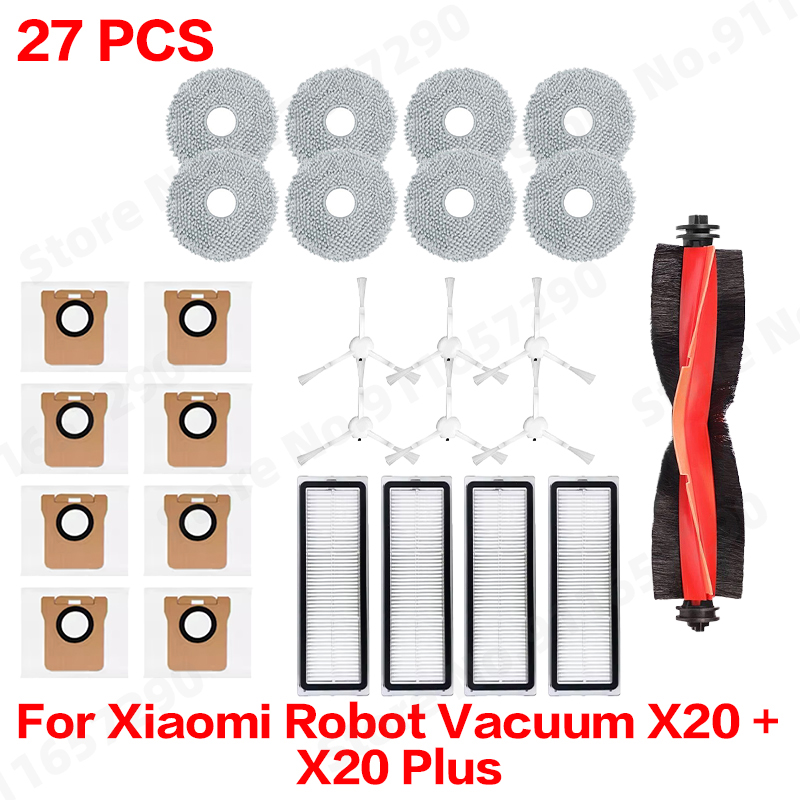 Para xiaomi robô vácuo x20 +/x20 plus saco de pó mop pano acessórios escova lateral principal filtro hepa peças reposição