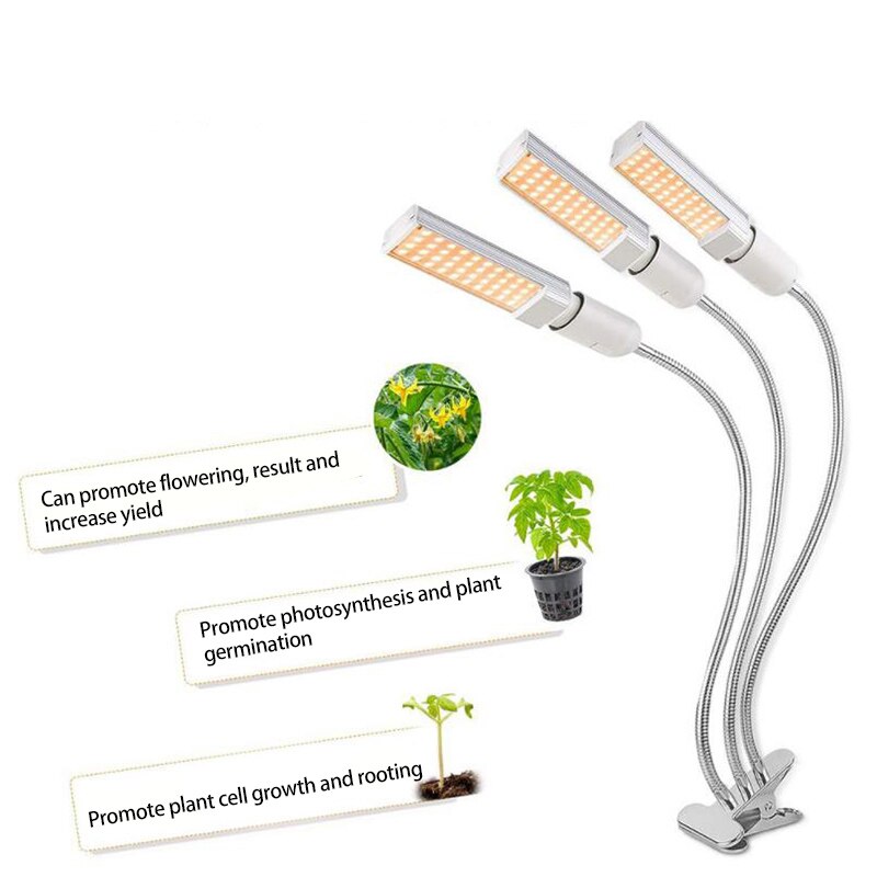 Fullt spekter 3 hode led vokse lys vekst fyto lampe voksende lys innendørs planter frø drivhus voksende usb timer klipp rom