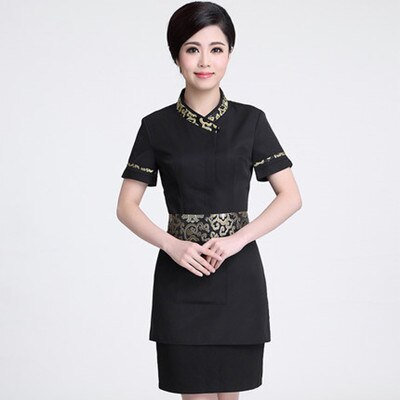 Hotel reiniger Uniform frau und mann reiniger kleidung kurzen ärmeln Restaurant kellner uniformen herbst Winter arbeitskleidung: Frau Schwarz / XL