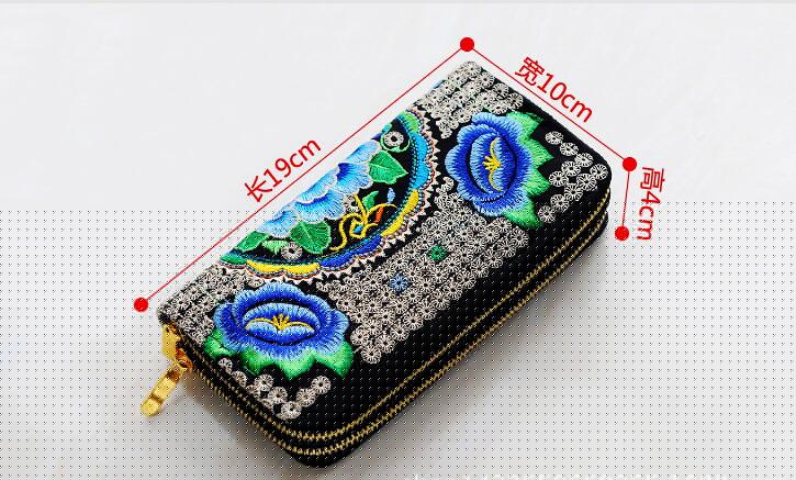 Britt etnisk stil dobbelt broderet dobbelt pull pung damebroderet dobbelt lynlås pung