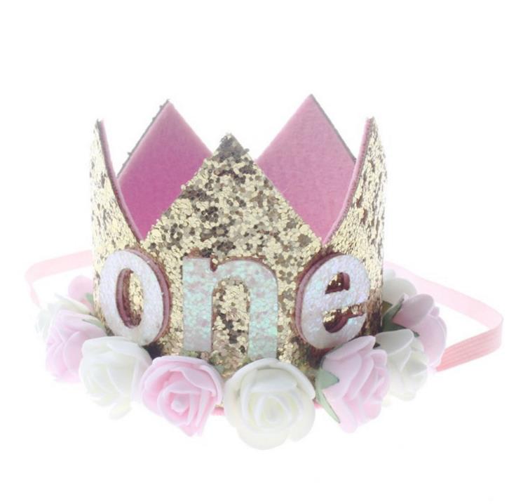 1 PC Feliz Festa de Aniversário Da Menina Do Bebê Chapéus Criança Flor Princesa Coroa Headband Do Chuveiro de Bebê de Um Ano 1st Aniversário Decor fonte do partido