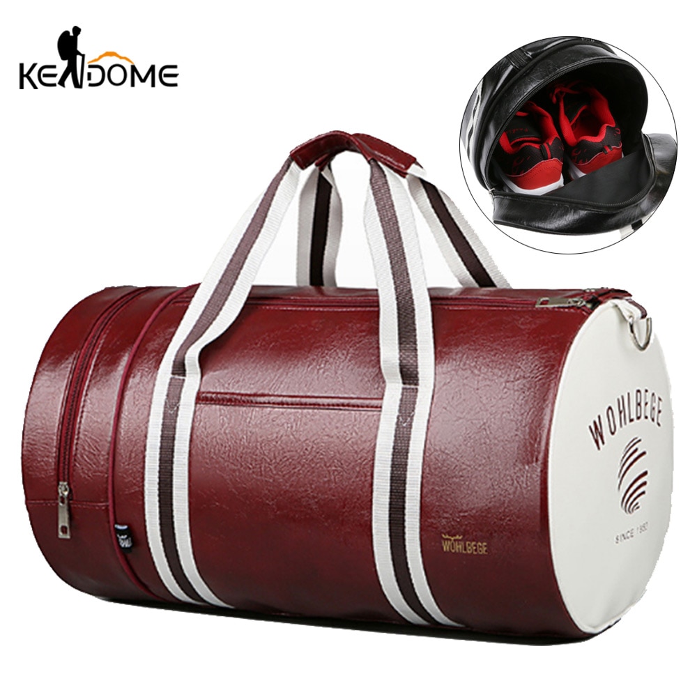 Sac De sport en cuir d'unité centrale Fitness Patchwork formation Sac à main d'épaule sport rayé femmes hommes sacs De voyage Tas Sac De Sporttas XA329D