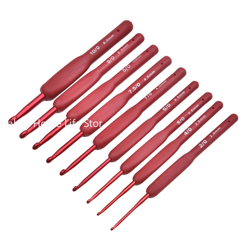 Ganchos para tejer suéter de ganchillo, manualidades hechas a mano, herramientas de costura de tulipán de aluminio, gancho de ganchillo rojo, mango esmerilado de silicona TPR