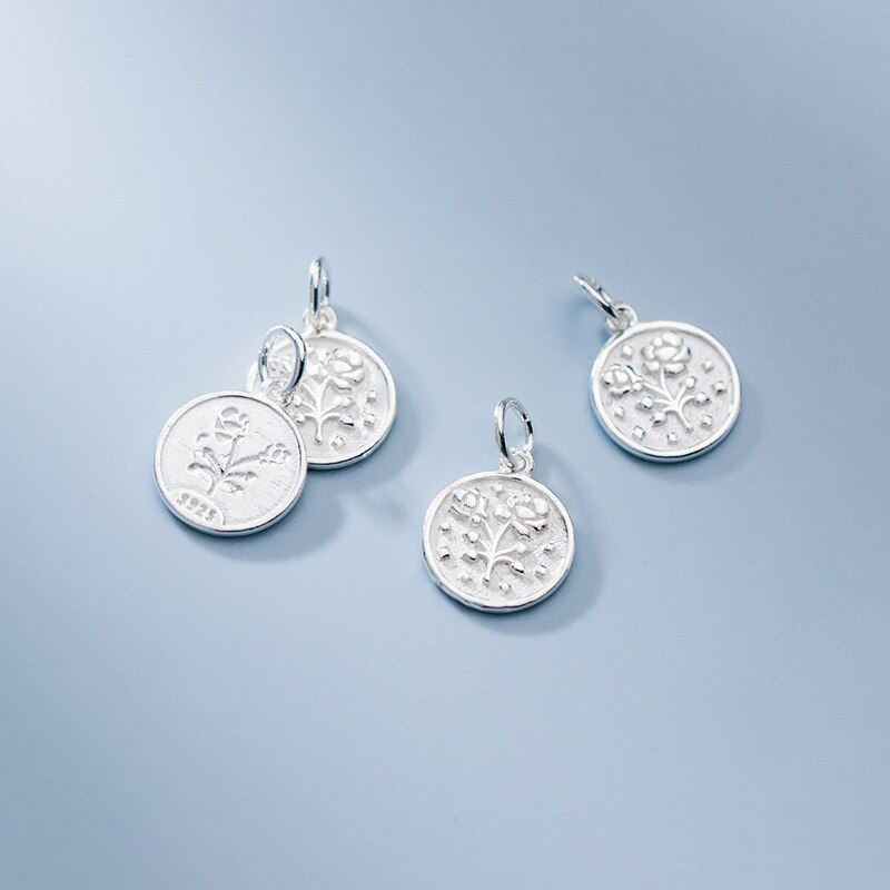 925 Sterling Zilver Mooie Ronde Medaillon Rose Cirkel Charms Diy Ketting Hanger Bevindingen S925 Zilveren Sieraden Accessoires: silver 1pcs