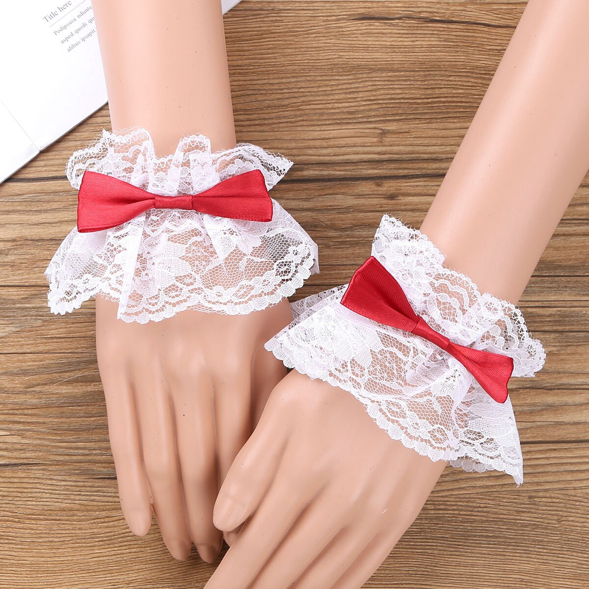 Delle donne Fatti A Mano Increspato Da Polso Polsini Floreale Del Merletto di Bowknot Polso Maniche Decorativo fasce Da Polso per Cosplay Del Partito Del costume di Usura Mano
