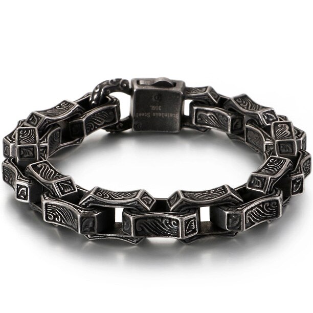 Big Size 23 Cm Lange Heren Armbanden Retro 13 Mm Wide Chain Armband Mannen Zware Rvs Biker Sieraden accessoires Mannelijke: Vintage Black / 20.5cm