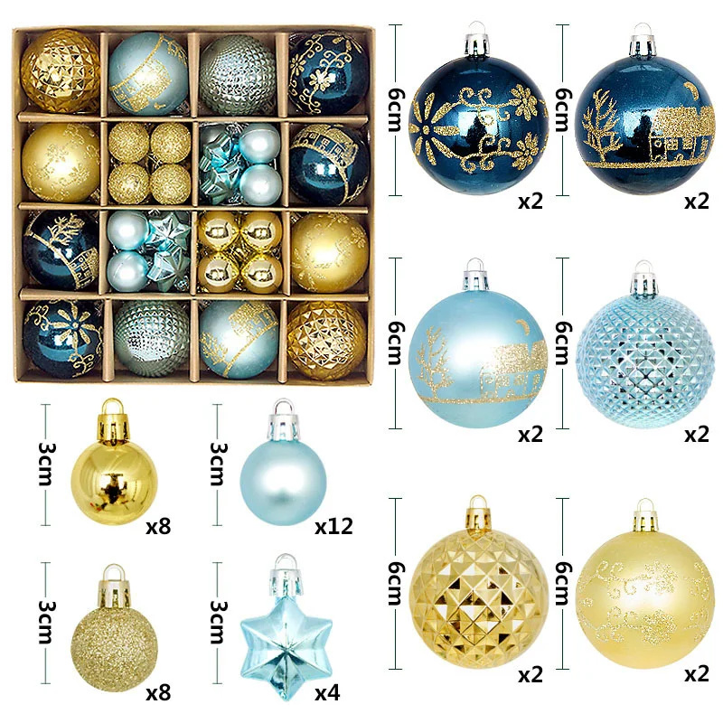 Christmas Tree Decoration 42PCS 6CM Balls Ornaments Set For Xmas Hanging Home Supplies Christmas Year Party: light yellow