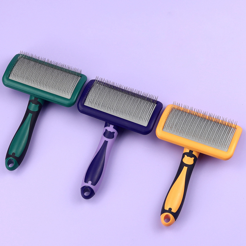Cepillo para perros, peines de acero inoxidable para perros, cepillo de masaje para el cuidado de perros, utensilio para eliminar el pelo de mascotas, Herramientas de limpieza, peine para gatos con mango suave