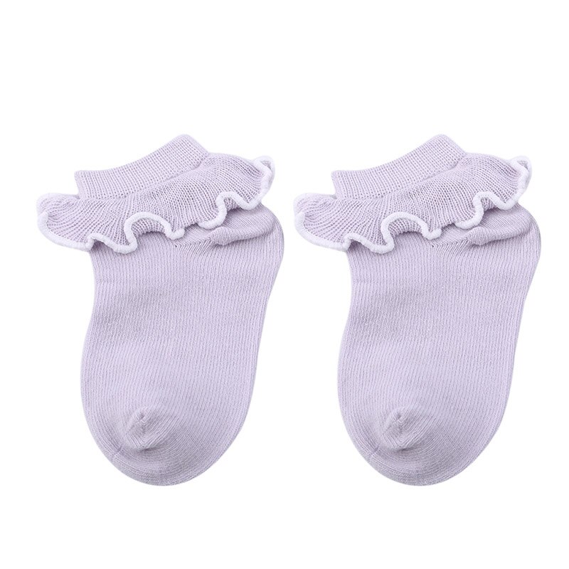Estilo coreano primavera princesa rendas bebê meninas meias bonito algodão desossado da criança anti-deslizamento meias para a menina verão curto meias: Purple