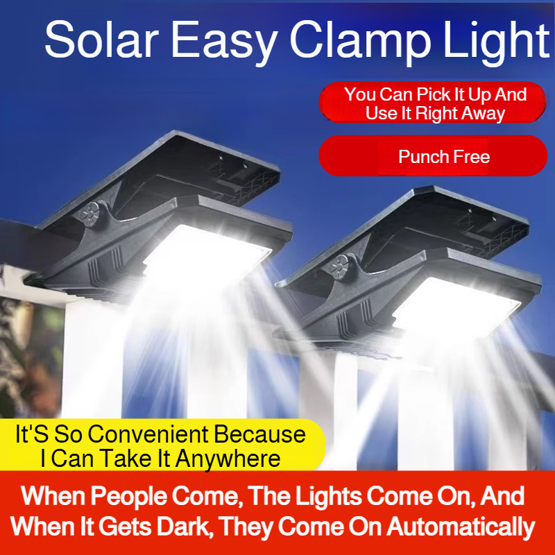 Soldrevet klipslampe, udendørs gårdlampe, hegnslampe til husholdningen, bevægelsessensorlampe, høj lysstyrke til havealtan