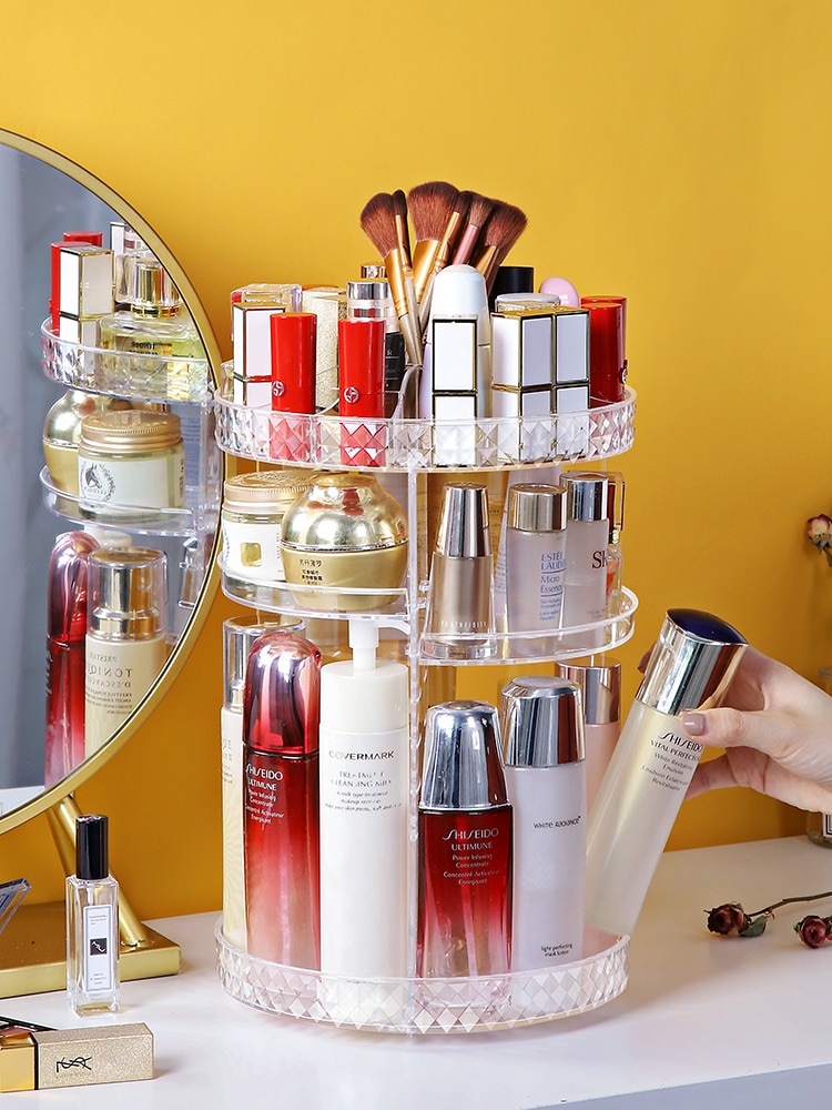 Make up arrangør kosmetik opbevaringsboks 360 graders rotation gennemsigtig spin multifunktionel aftagelig akryl