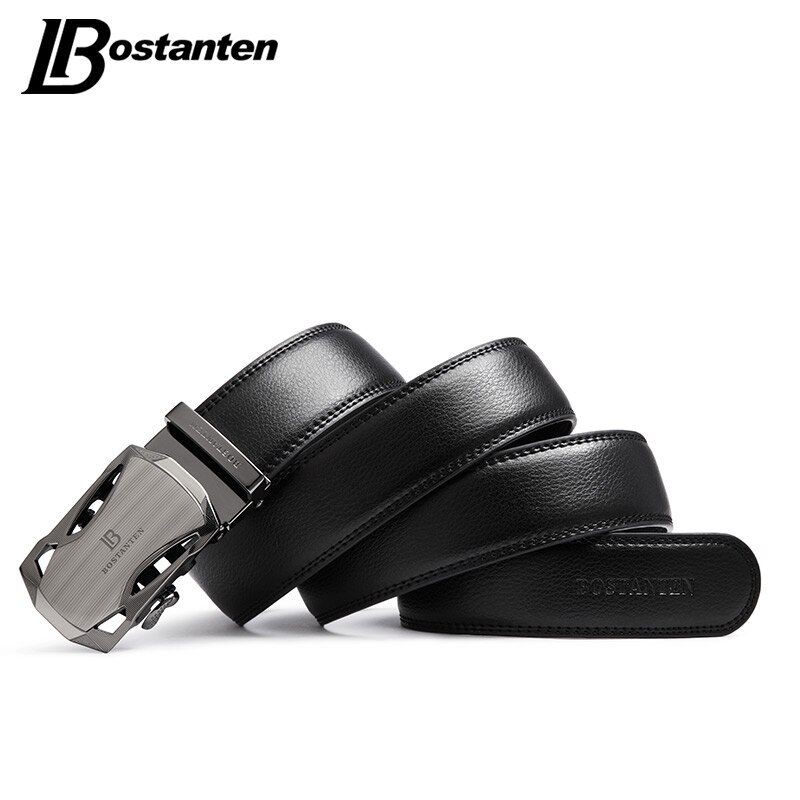 BOSTANTEN mannen Riem Koe Lederen Riemen Mode Automatische Gesp Zwart Lederen Riemen voor Mannen 3.4 cm Breedte