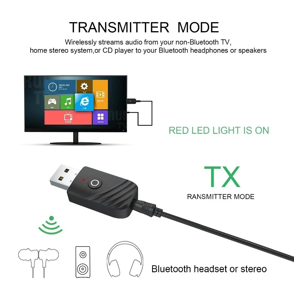 Adaptateur sans fil Bluetooth 5.0, récepteur Audio 3 en 1, transmetteur, AUX 3.5mm, pour TV, PC, ordinateur stéréo