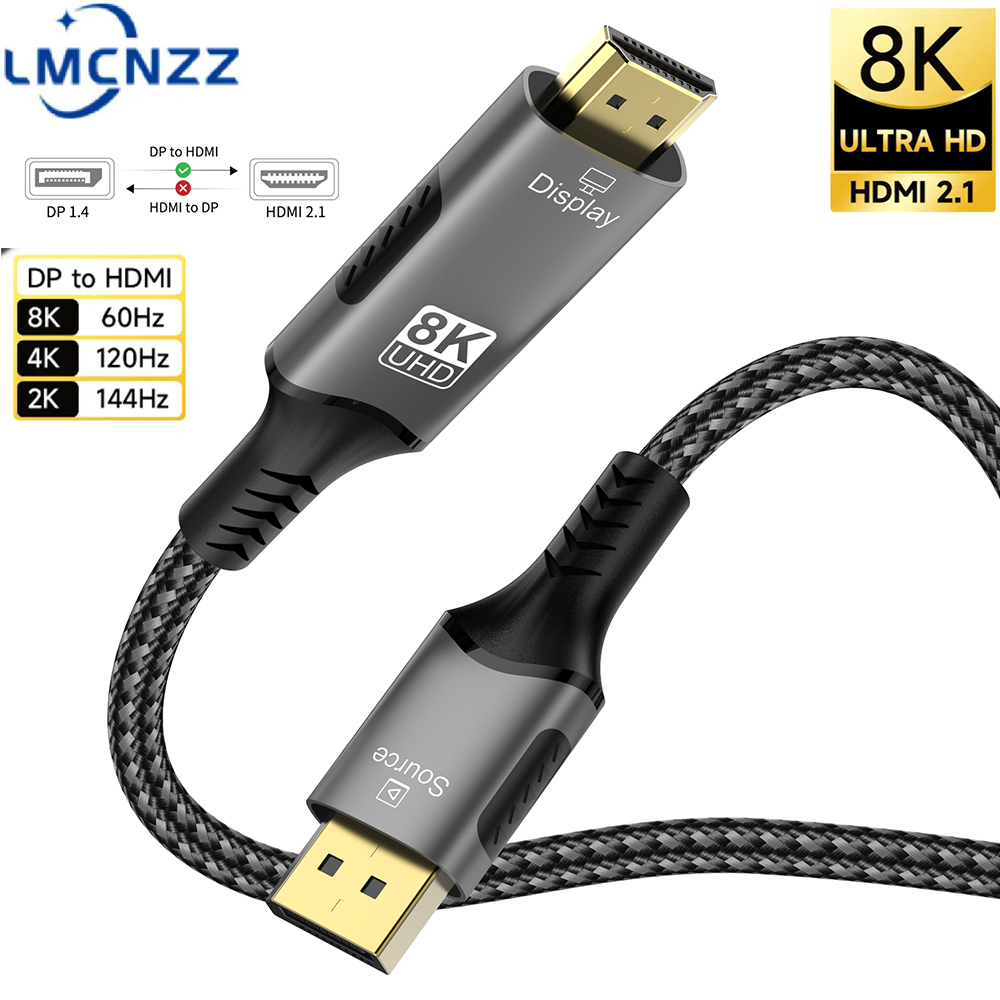 Convertisseur ultra rapide, câble compatible pour ordinateur de bureau, ordinateur portable, PC, TV, moniteur, budgétaire, 8K @ 60Hz, ug 1.4 vers HDMI 2.1, 4K @ 120Hz, 48Gbps