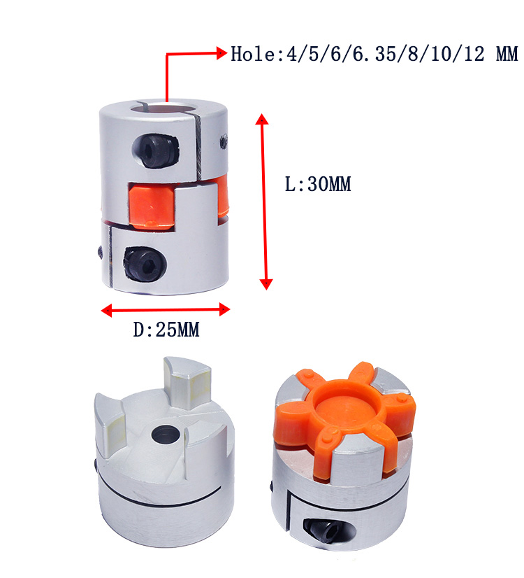 CNC Motor Jaw Welle Koppler Flexible Spinne plum Kupplung D25 L30 4mm 5mm 6mm 6,35mm 8mm 9mm 10mm 12mm Elastische kupplung